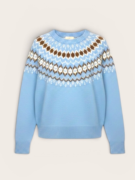 LOFT Sweaters - NEW LOFT Fair Isle Crewneck Sweater Sky Blue White Brown Women’s Size S